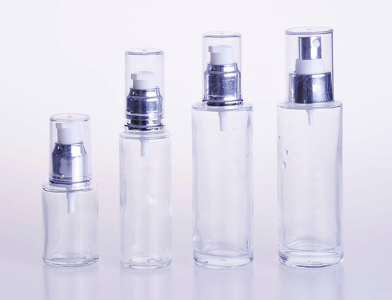 Clear Glass Lotion Bottle with Silver Caps