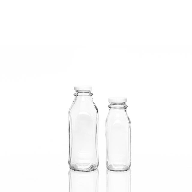 16oz Clear Glass Milk Bottle with Plastic Lid