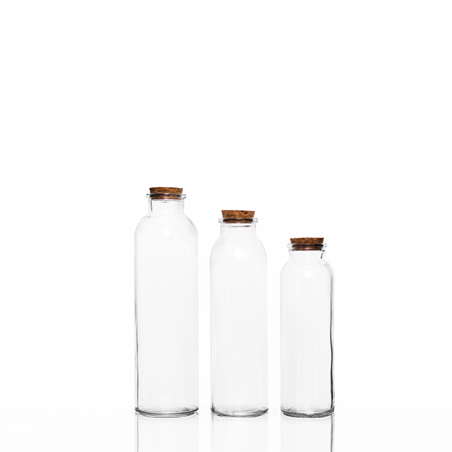 350ml Round High Borosilicate Glass Water Bottle with Cork Lid