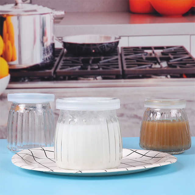 100ml 150ml 200ml Vertical Striped Pudding Jar with Lid