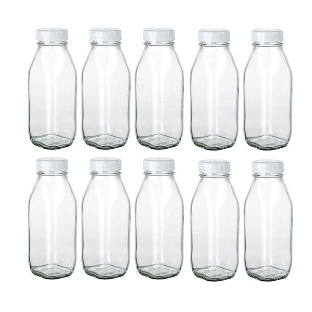 16oz Clear Glass Milk Bottle with Plastic Lid